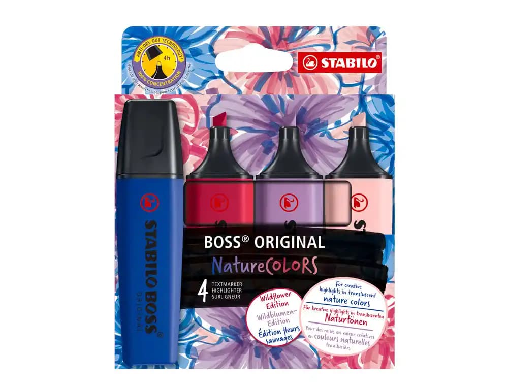 Stabilo Rotulador stabilo boss fluorescente nature colors wildflower edition estuche de 4 unidades colores surtidos