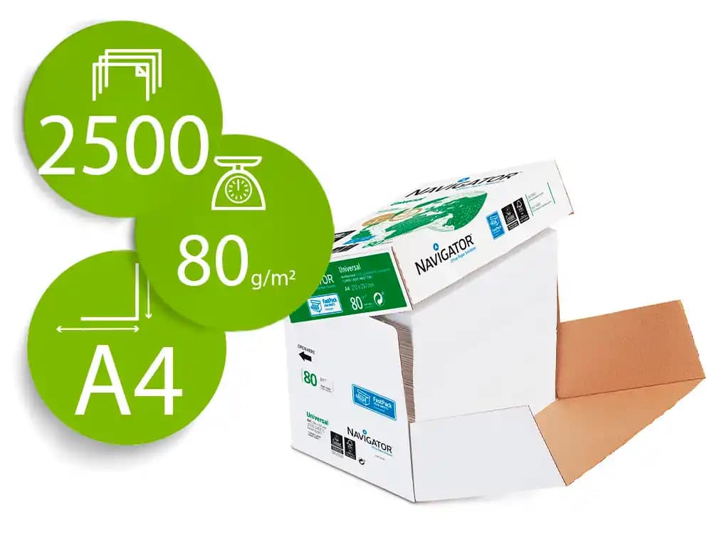 Navigator Papel fotocopiadora navigator din a4 80 gramos caja de 2500 hojas