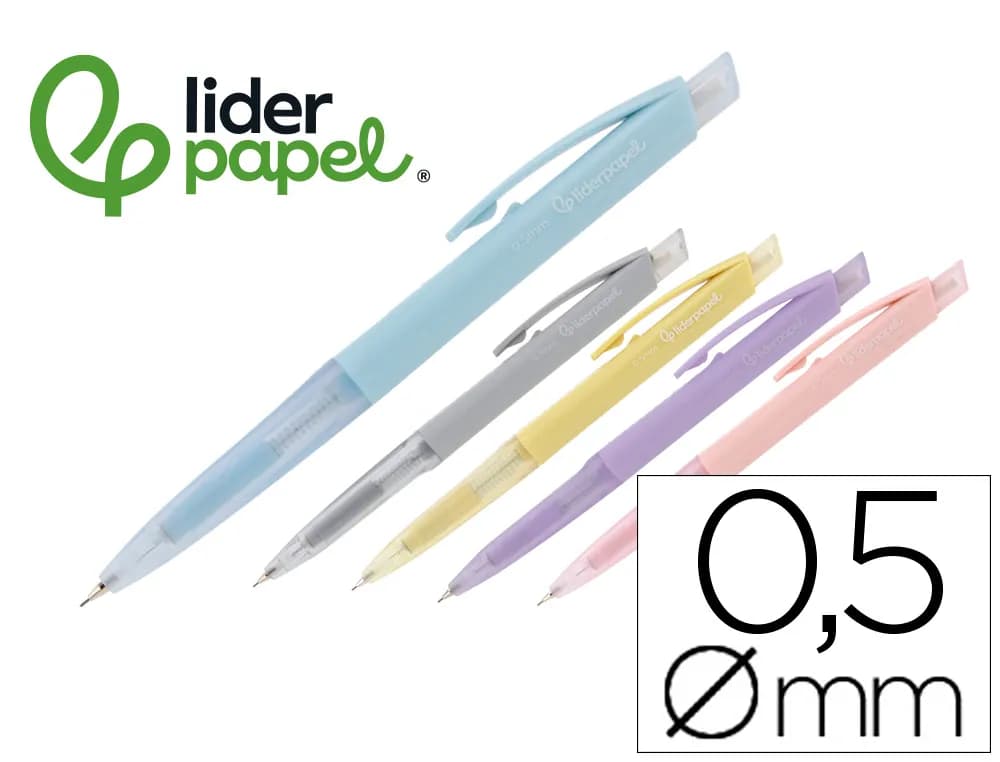 Liderpapel Portaminas Liderpapel colección 1 con clip y goma 0.5 mm 5 colores surtidos