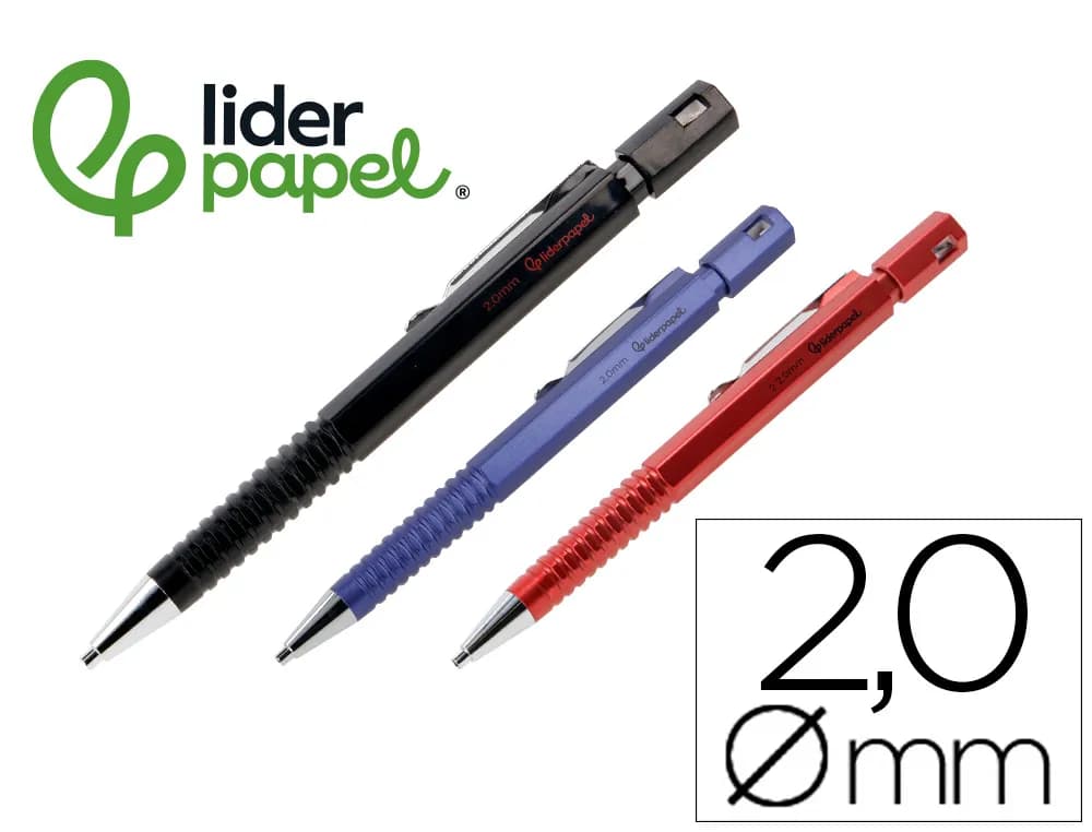 Liderpapel Portaminas Liderpapel tech con clip y sacapuntas 2 mm 3 colores surtidos