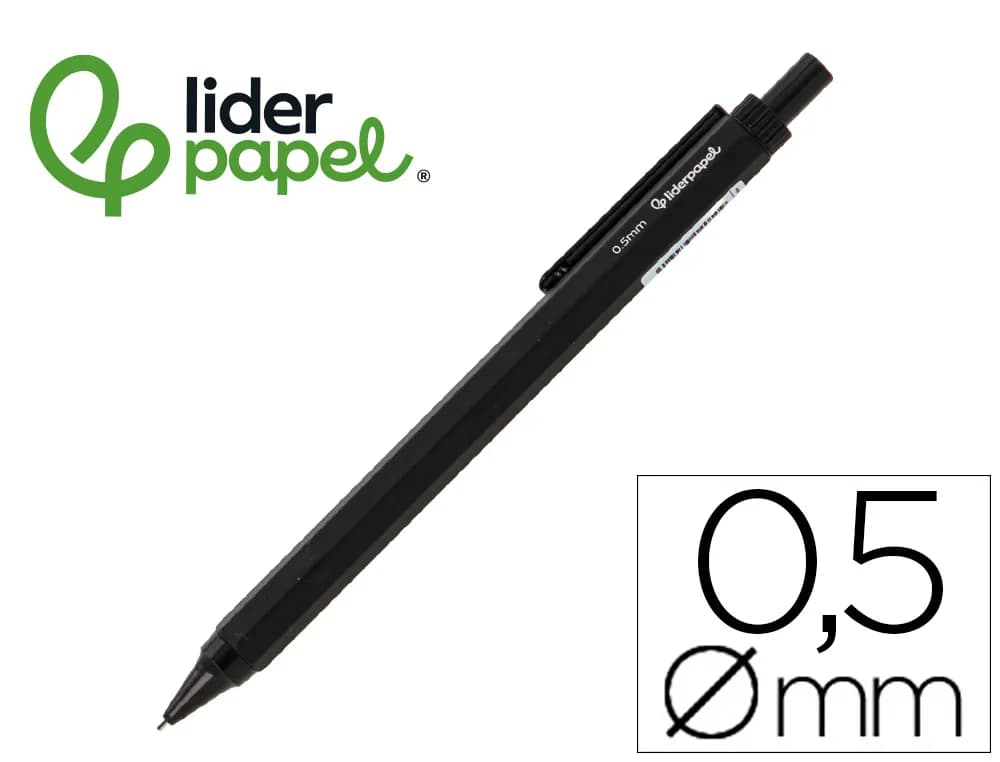 Liderpapel Portaminas Liderpapel colección 5 con clip y goma punta 0.5 mm negro