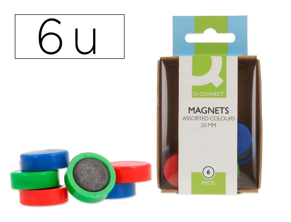 Q-Connect Imán para sujeción Q-Connect ideal para pizarras magnéticas 20 mm colores surtidos caja de 6 unidades