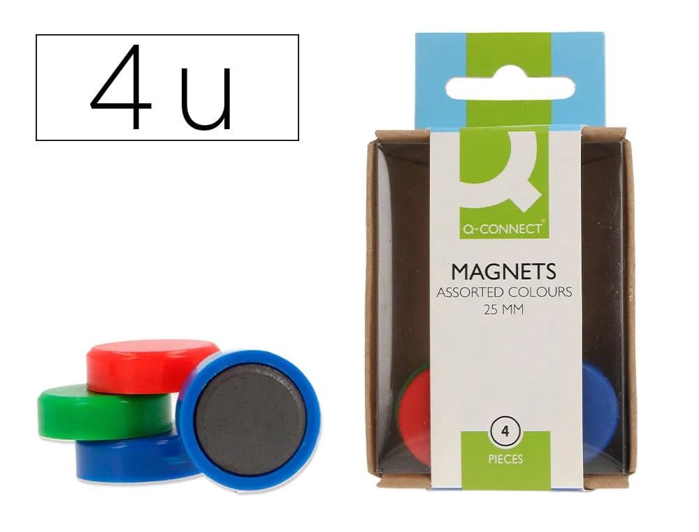 Q-Connect Imán para sujeción Q-Connect ideal para pizarras magnéticas 25 mm colores surtidos caja de 4 unidades