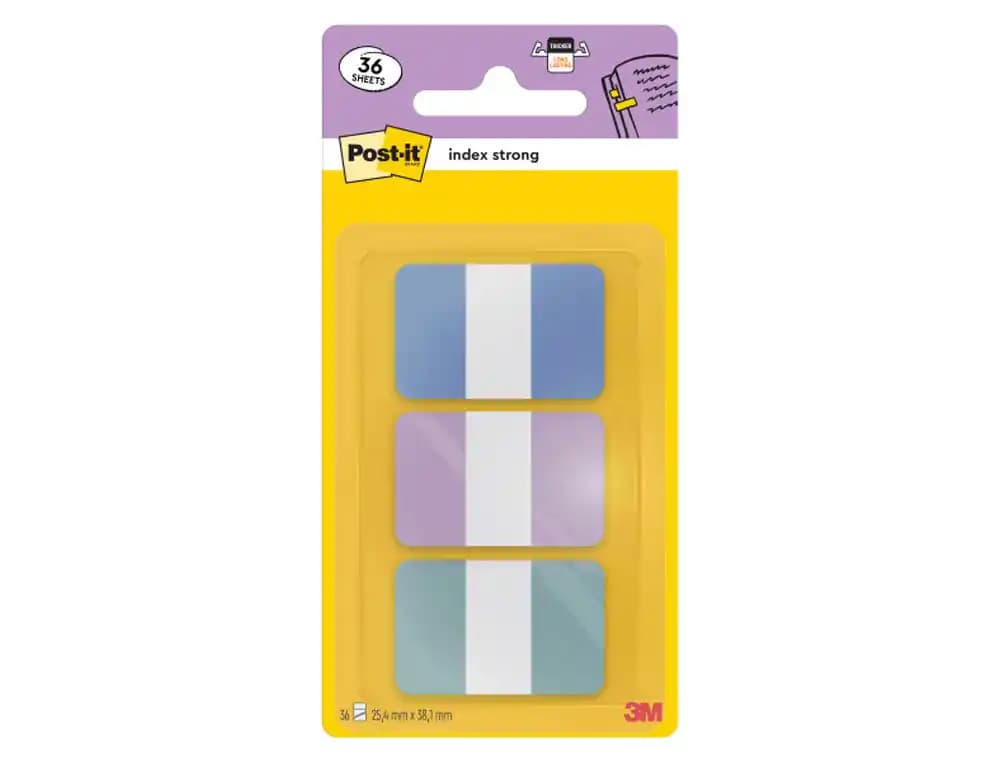 Post-it Banderitas separadoras rígidas dispensador Post-it index strong 686-3 coast 25,4x38.1 mm pack de 36
