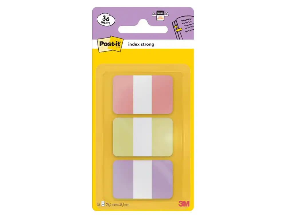 Post-it Banderitas separadoras rígidas dispensador Post-it index strong 686-3 sun 25,4x38.1 mm pack de 36