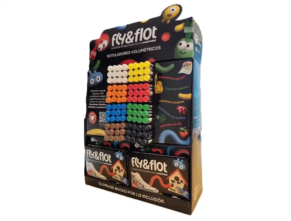 Tcolors Rotulador Tcolors fly&flot efecto 3D volumétrico 25 ml expositor de sobremesa 96 unidades colores surtidos +