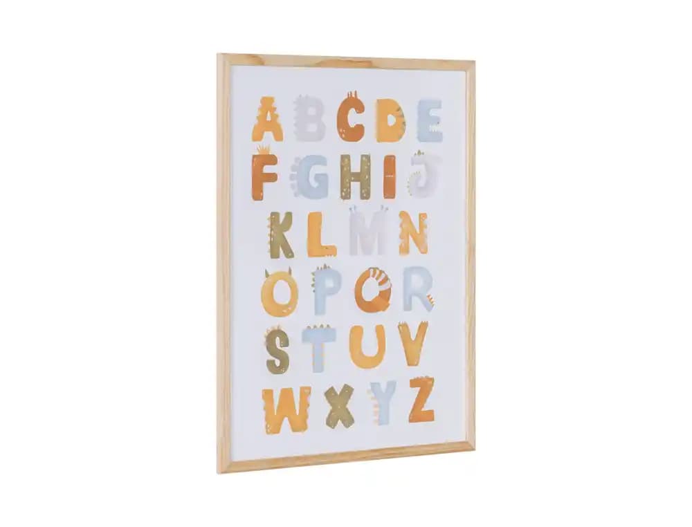 Pizarra blanca bi-office magnetica acero lacado blanco marco de madera con alfabeto para niños 60x45 cm