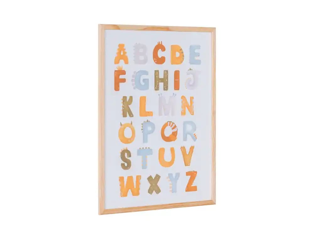 Pizarra blanca bi-office magnetica acero lacado blanco marco de madera con alfabeto para niños 60x45 cm
