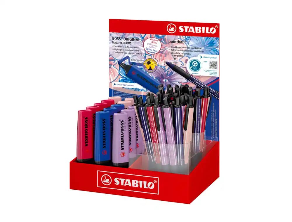 Stabilo Expositor de sobremesa Stabilo colors wildflower 38 bolígrafos + 15 rotuladores fluorescente boss
