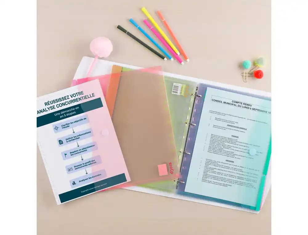 Funda multitaladro djois polipropileno con velcro din a4 pack de 12 unidades colores surtidos