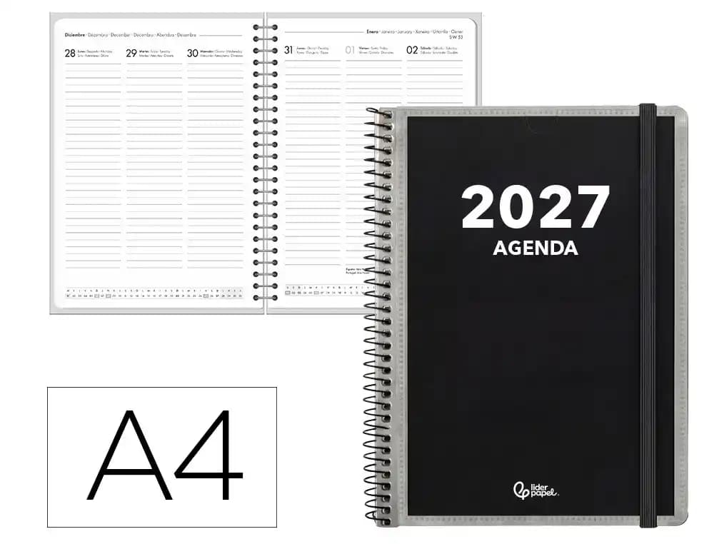 Agenda 2027 Liderpapel Personalizable con espiral, día página o semana vista, A4, A5 y A6 · A4 · Semana vista