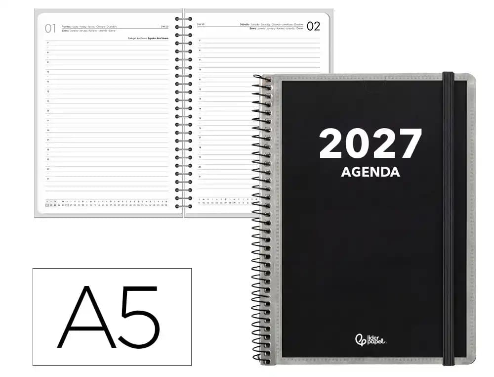 Agenda 2027 Liderpapel Personalizable con espiral, día página o semana vista, A4, A5 y A6 · A5 · Día página