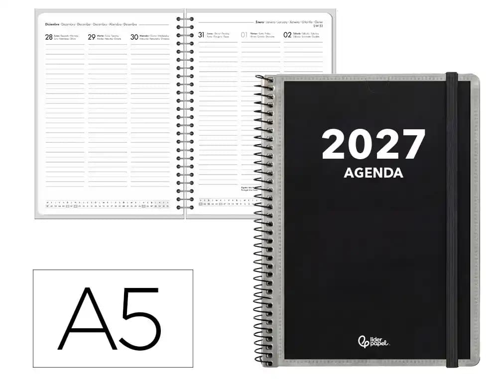 Agenda 2027 Liderpapel Personalizable con espiral, día página o semana vista, A4, A5 y A6 · A5 · Semana vista