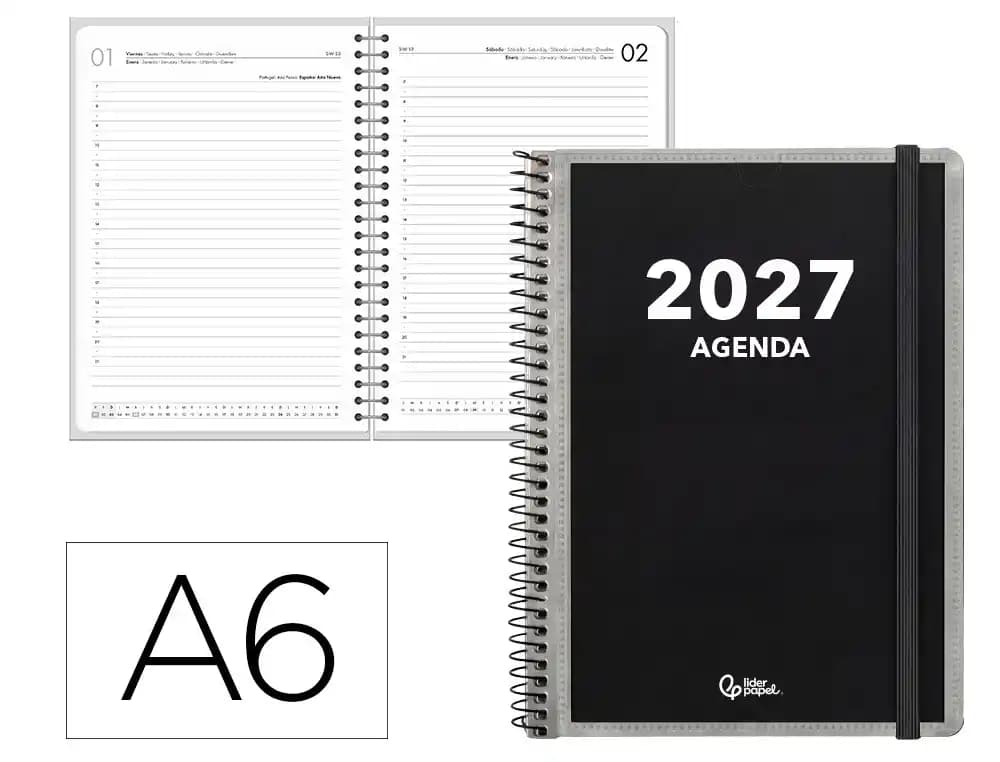 Agenda 2027 Liderpapel Personalizable con espiral, día página o semana vista, A4, A5 y A6 · A6 · Día página