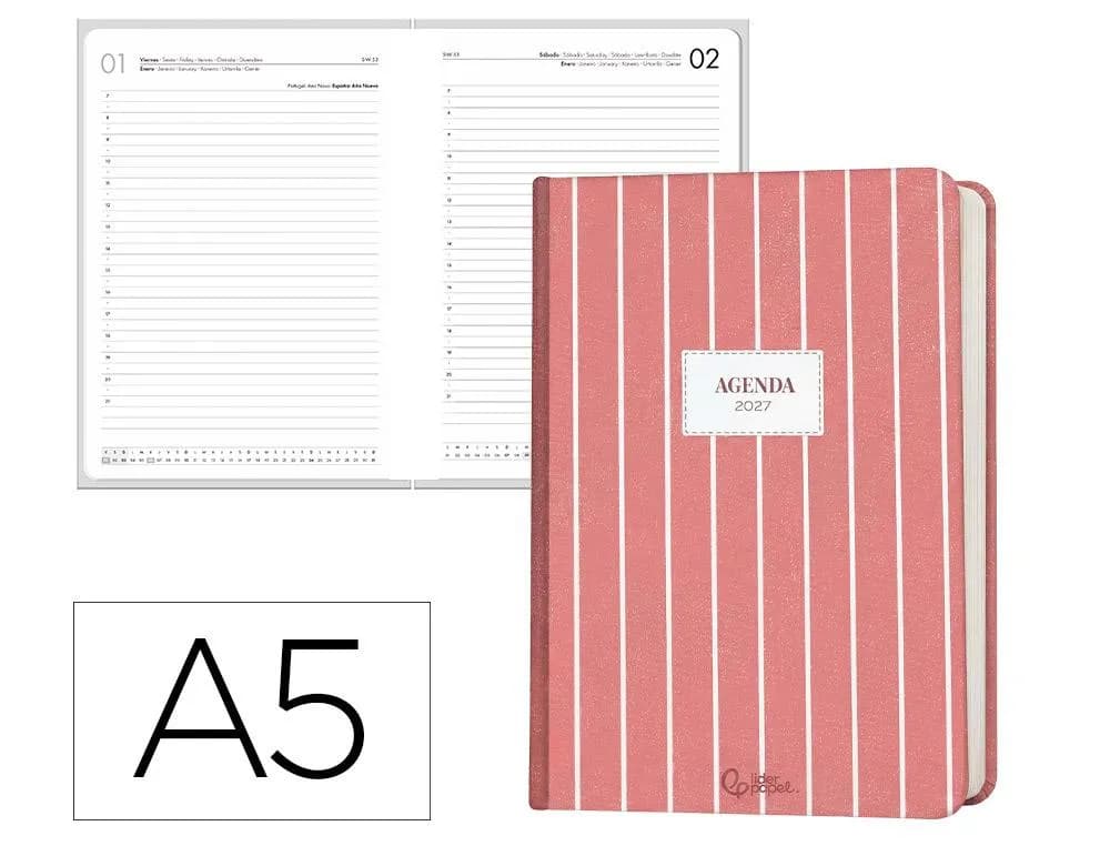 Agenda 2027 Liderpapel Nomi, día página A5 (bilingüe) · Rojo