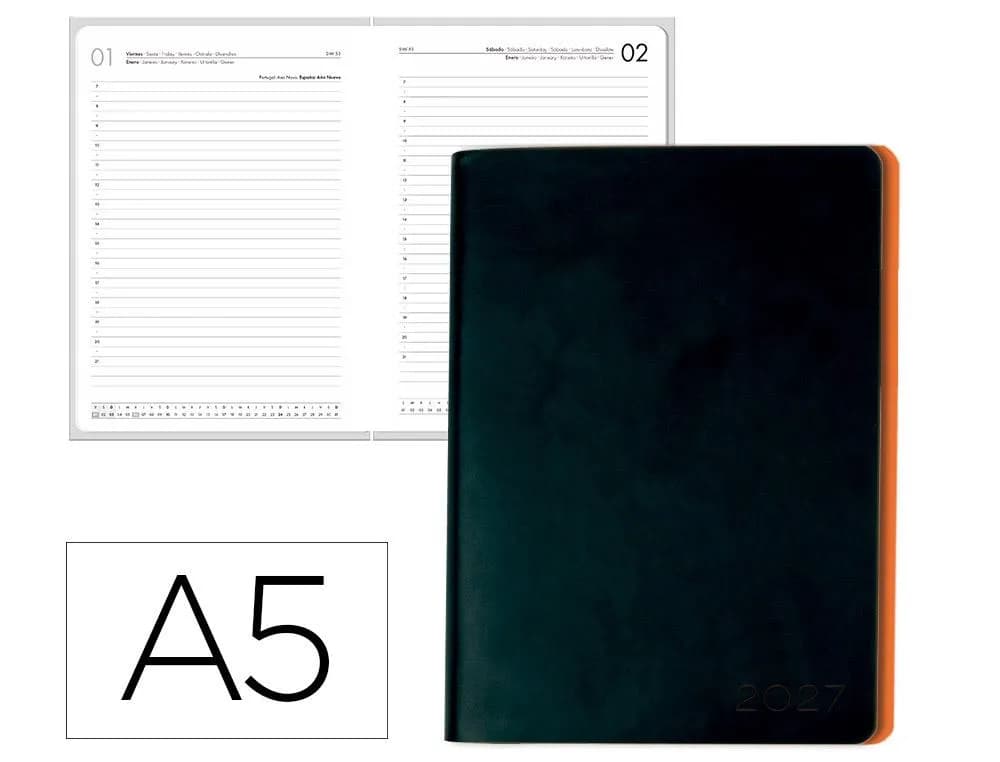 Agenda 2027 Liderpapel Sifnos encuadernada, día página A5 (bilingüe) · Naranja