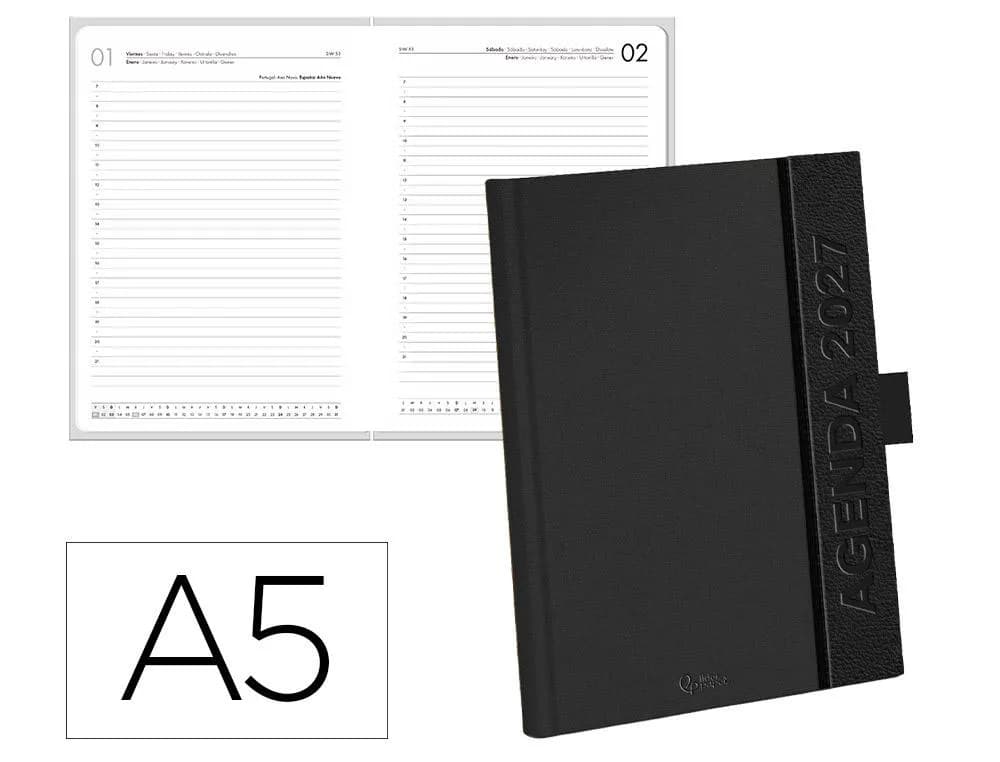 Agenda 2027 Liderpapel Symi encuadernada, día página A5 (bilingüe) · Negro