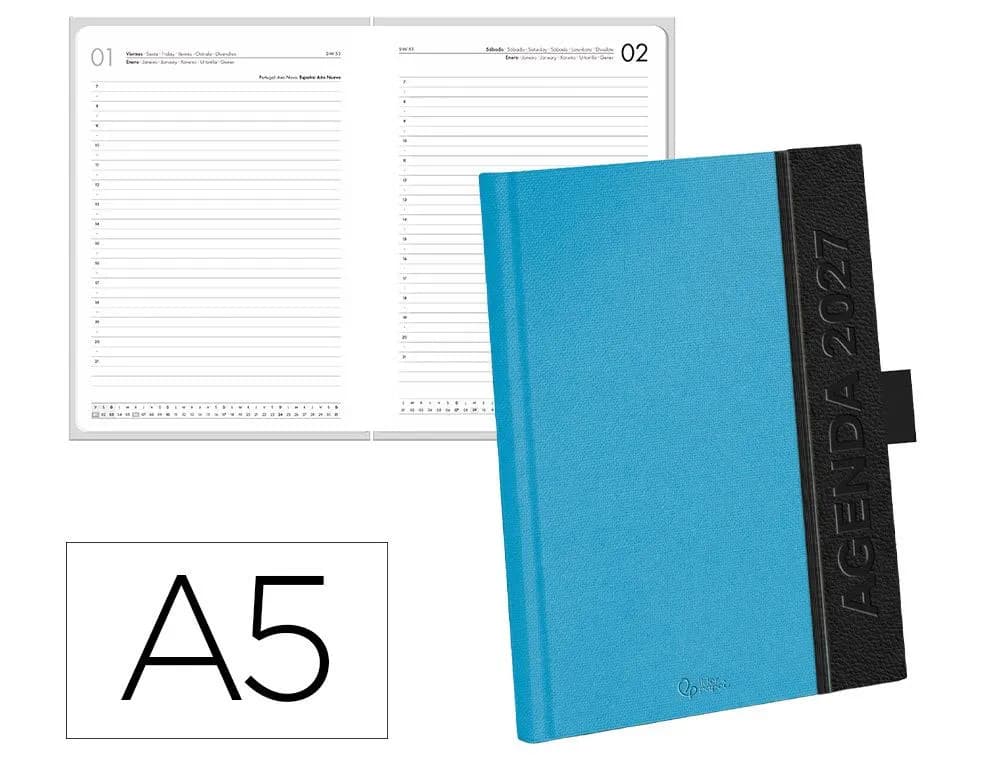 Agenda 2027 Liderpapel Symi encuadernada, día página A5 (bilingüe) · Azul marino