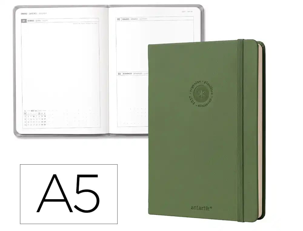 Agenda 2027 Liderpapel Antartik encuadernada, día página A5 · Verde