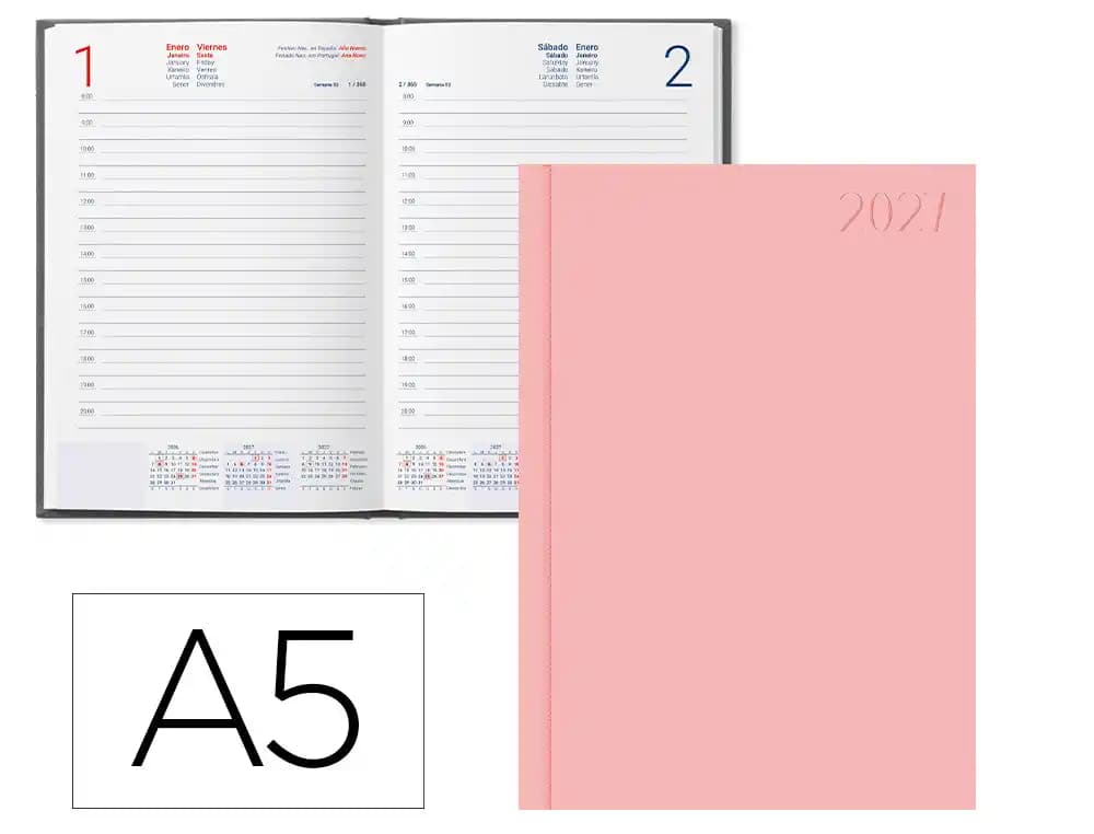 Agenda 2027 Liderpapel Corfu encuadernada, día página o semana vista, A4, A5 y A6 · A5 · Día página · Rosa claro
