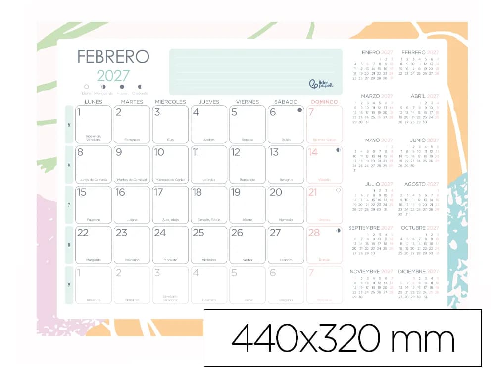 Liderpapel Planning mensual 2027 Liderpapel Teens, lomo engomado, 44 × 32 cm, con pegatinas