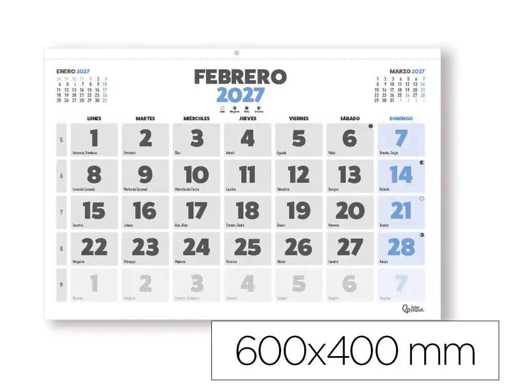 Liderpapel Calendario de pared 2027 Liderpapel Clásico con lomo engomado, 600 × 400 mm