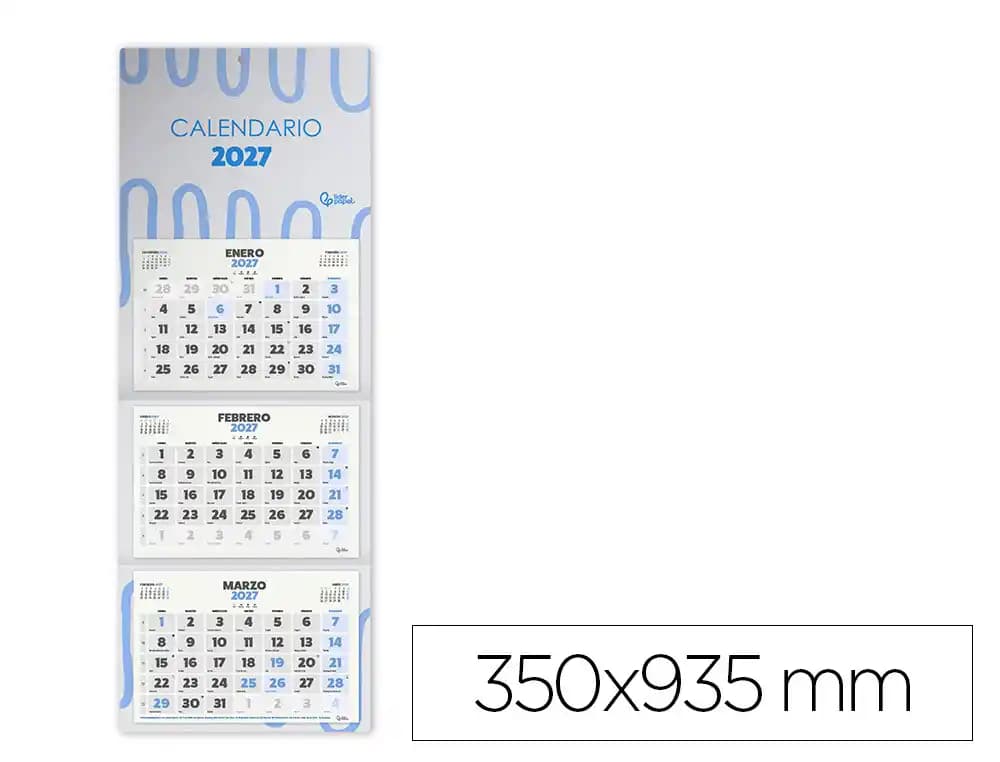Liderpapel Calendario de pared 2027 Liderpapel plegable, 3 meses vista, 330 × 700 mm