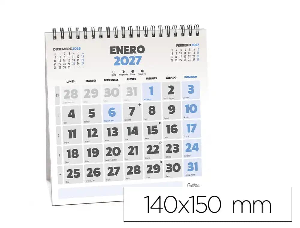 Liderpapel Calendario triangular de sobremesa 2027 Liderpapel Clásico con espiral, 140 × 150 mm