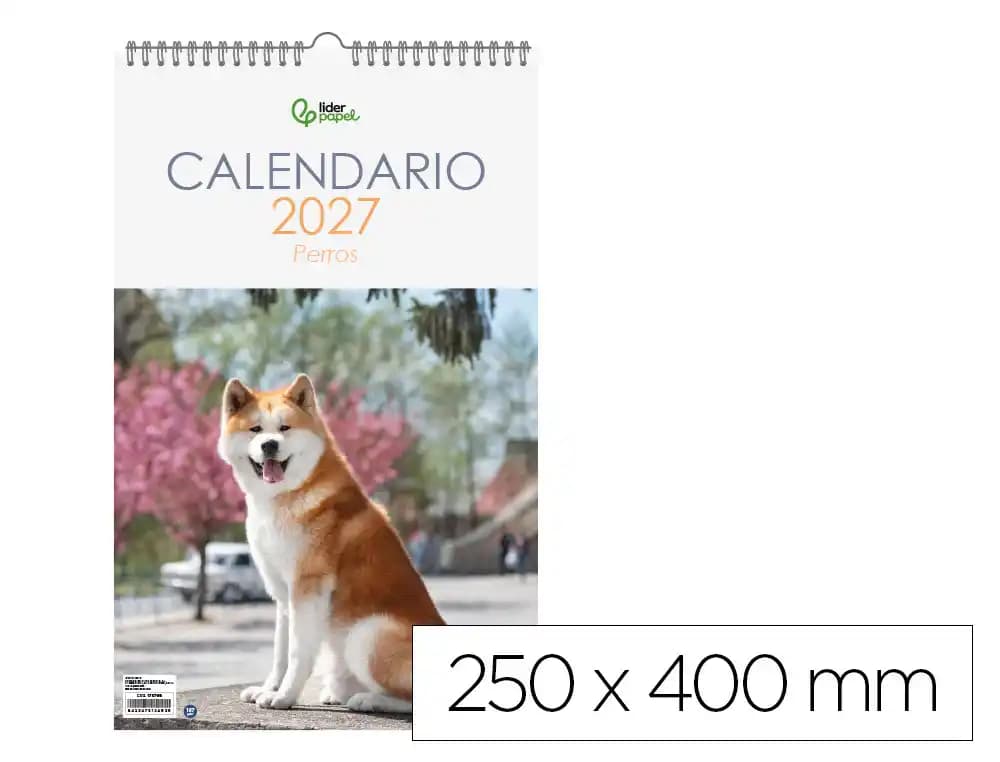 Liderpapel Calendario de pared para escribir 2027 Liderpapel, imágenes de perros, espiral, 250 × 400 mm
