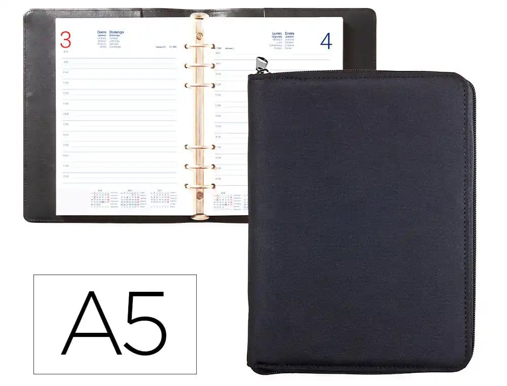 Liderpapel Agenda 2027 Liderpapel Tarento de anillas, día página, 15 × 21 cm, negro, funda con cremallera