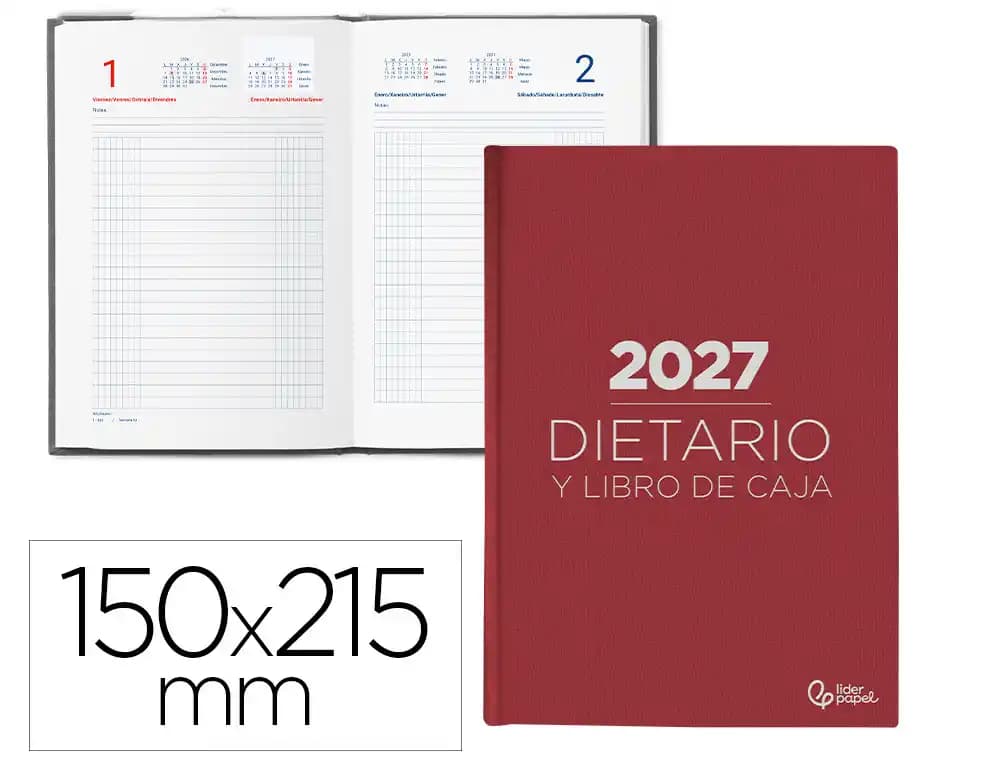 Dietario 2027 Liderpapel día página, en cuarto, octavo y dos tercios · Cuarto (150 × 215 mm) · Rojo