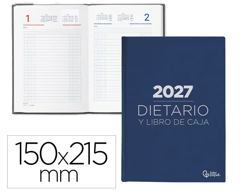 Dietario 2027 Liderpapel día página, en cuarto, octavo y dos tercios · Cuarto (150 × 215 mm) · Azul