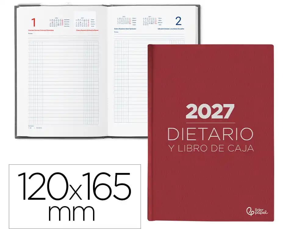 Dietario 2027 Liderpapel día página, en cuarto, octavo y dos tercios · Octavo (120 × 165 mm) · Rojo