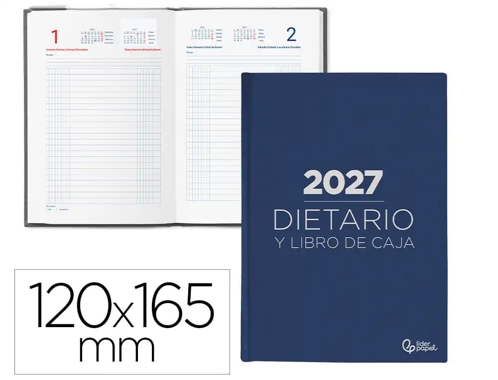 Dietario 2027 Liderpapel día página, en cuarto, octavo y dos tercios · Octavo (120 × 165 mm) · Azul