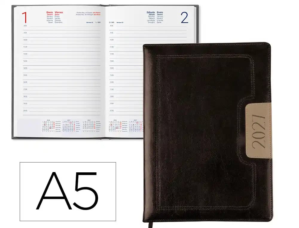 Liderpapel Agenda 2027 Liderpapel Dorios encuadernada, día página, 15 × 21 cm, bicolor (bilingüe)