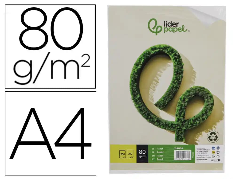 Liderpapel Papel liderpapel a5 reciclado 80 g paquete de 250 hojas