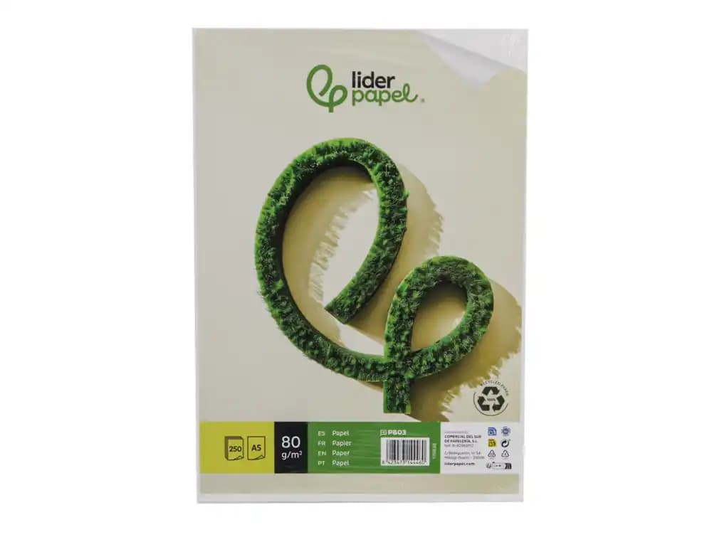 Papel liderpapel a5 reciclado 80 g paquete de 250 hojas