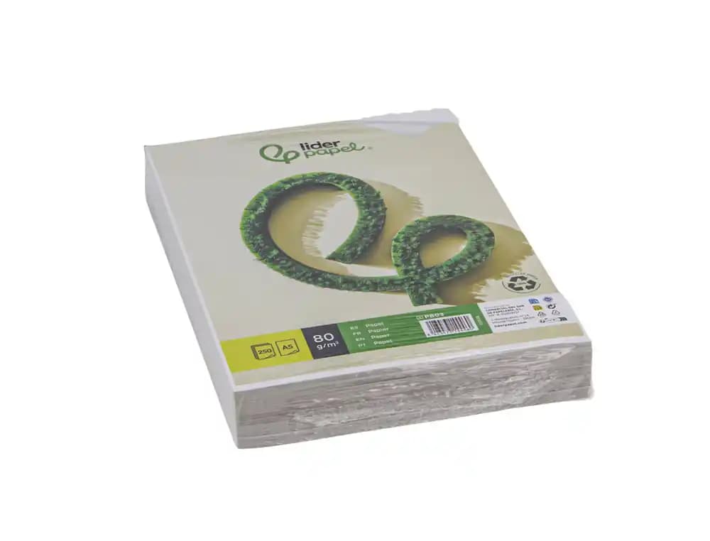 Papel liderpapel a5 reciclado 80 g paquete de 250 hojas
