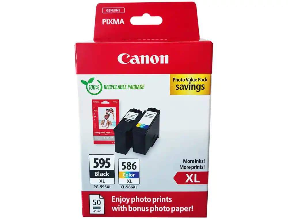 Canon Ink-jet canon multipack pg595xl negro + cl586xl color + 50 hojas papel foto 10x15 cm