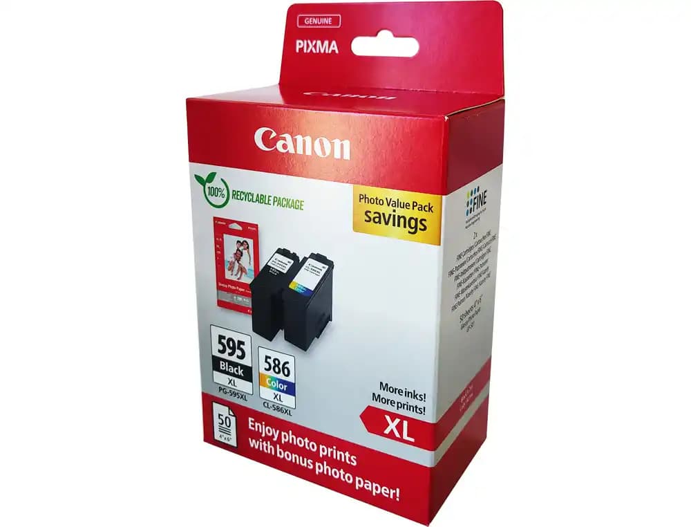 Ink-jet canon multipack pg595xl negro + cl586xl color + 50 hojas papel foto 10x15 cm