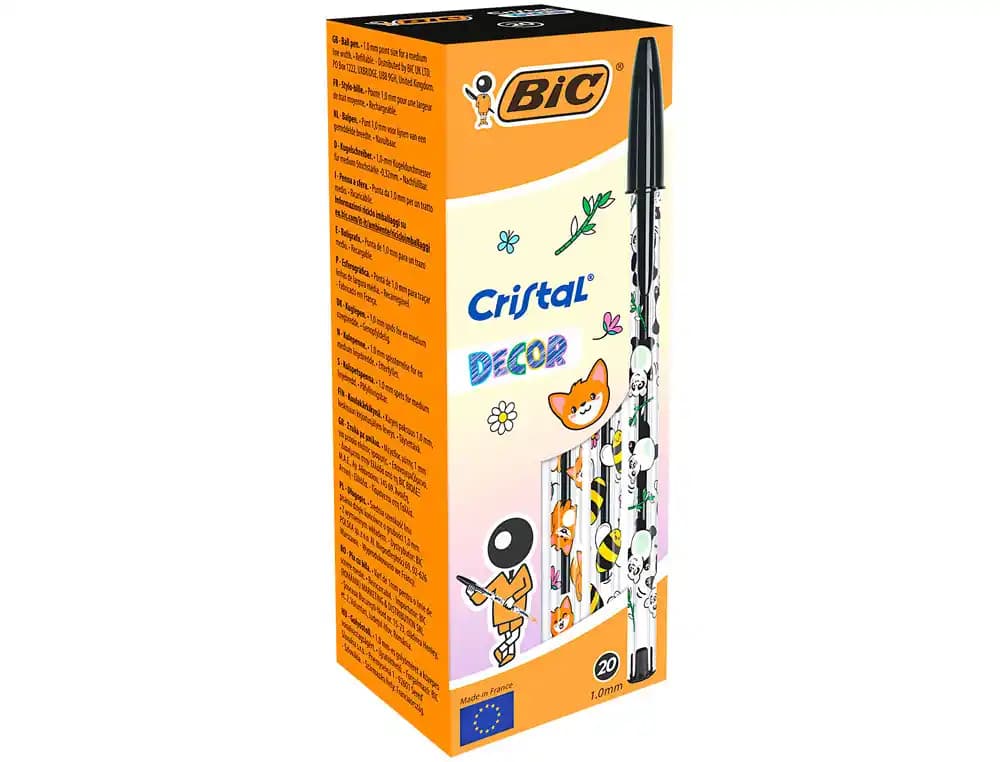 Boligrafo bic cristal kawaii negro punta 1 mm