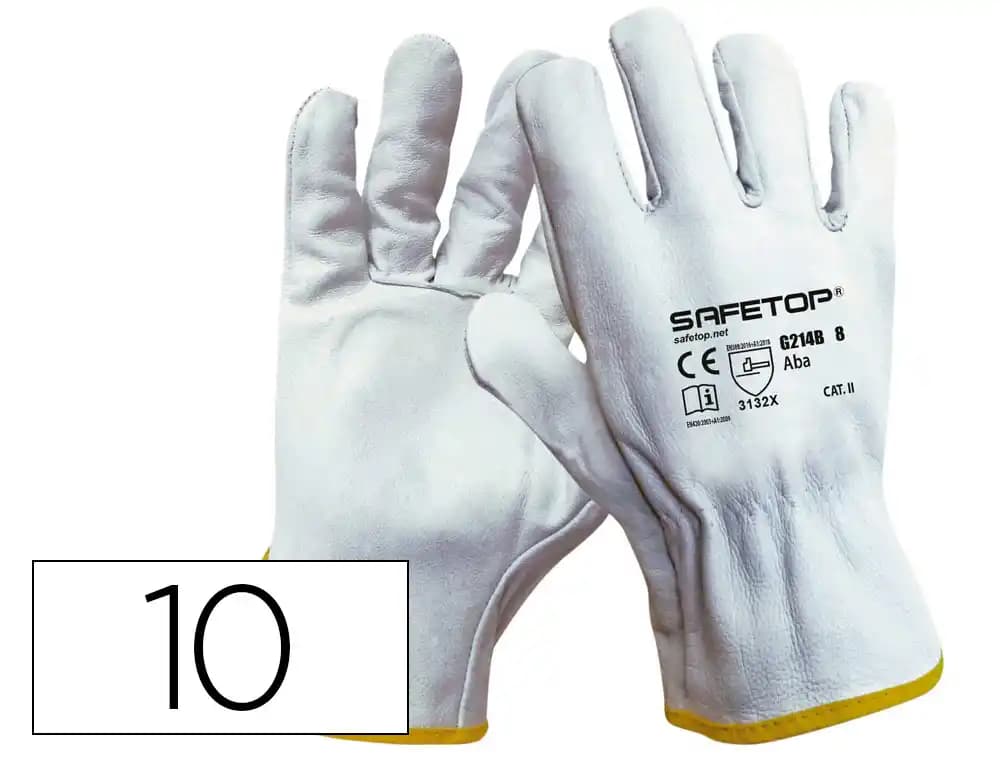 Safetop Guantes de piel Safetop aba standard EN388 100 c color blanco talla 10
