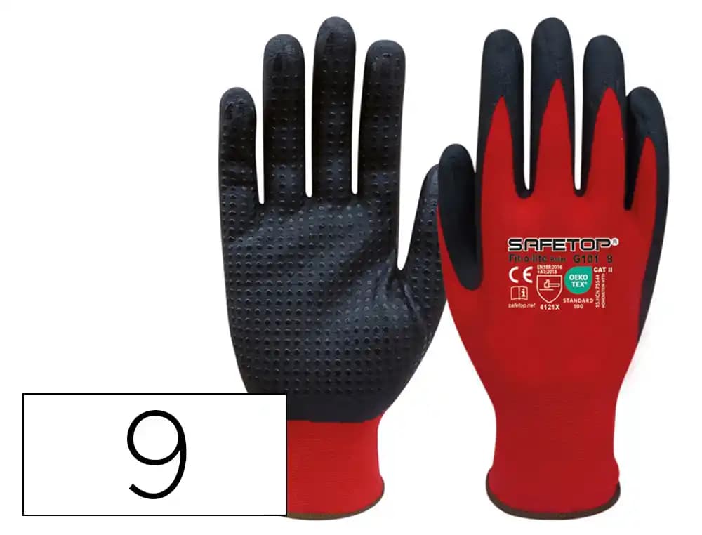 Safetop Guantes de nitrilo Safetop fit-o-lite dots puntos en la palma talla 9