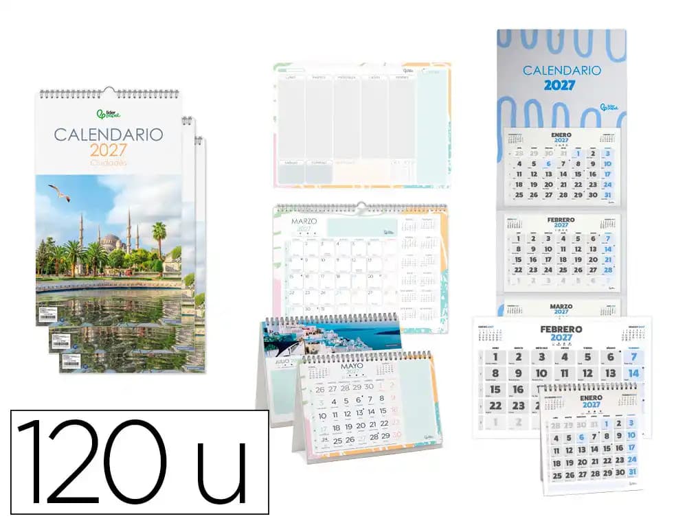 Liderpapel Calendario Liderpapel 2027 expositor podio de 112 unidades diseños surtidos