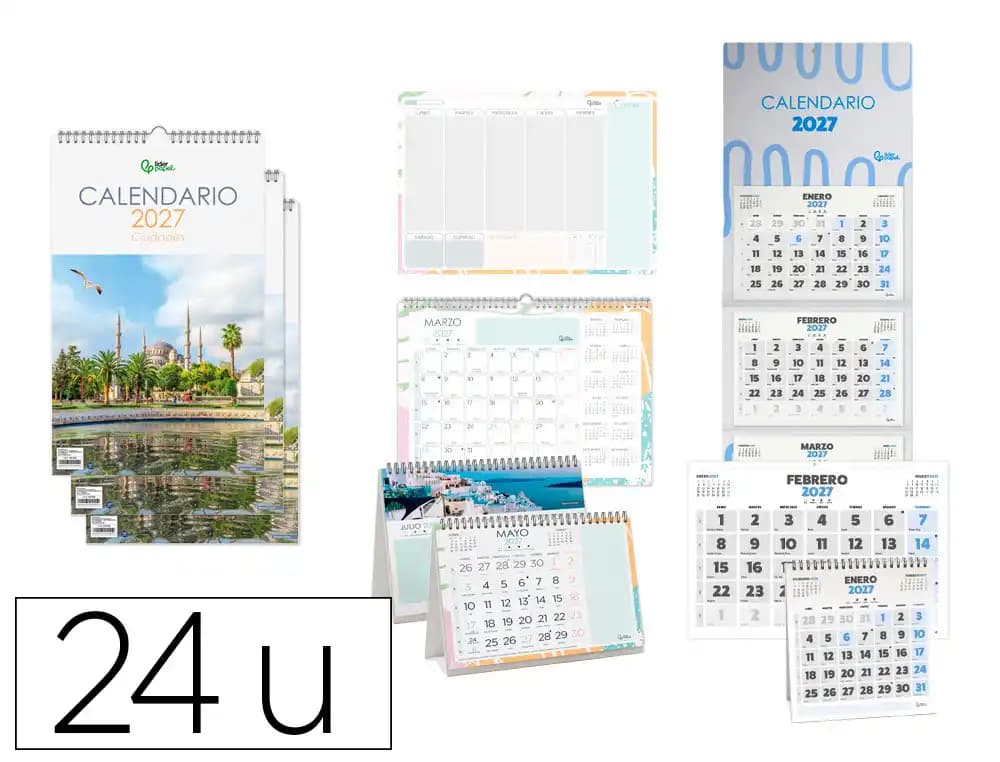 Calendario 2027 Liderpapel, pack de 22 unidades, diseños surtidos