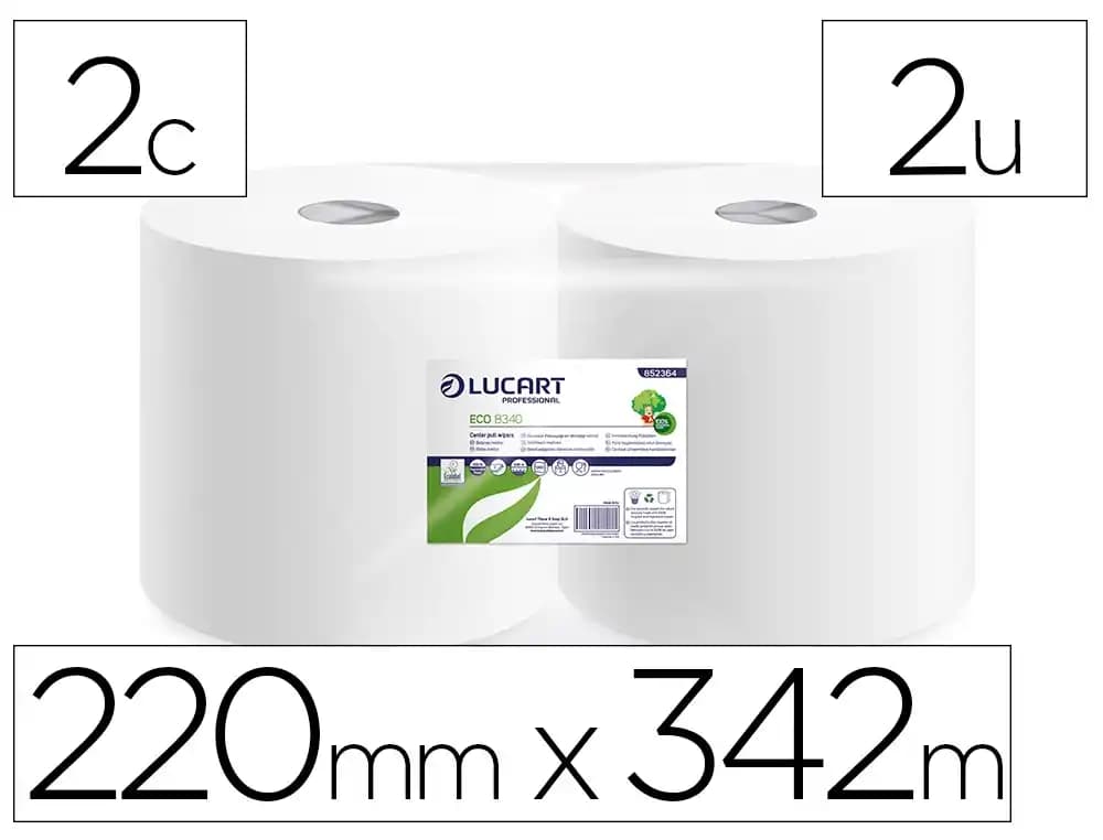 Lucart Papel secamanos lucart ecologico 17,5 g 2 capas 220 mm x 342 m paquete de 2 rollos