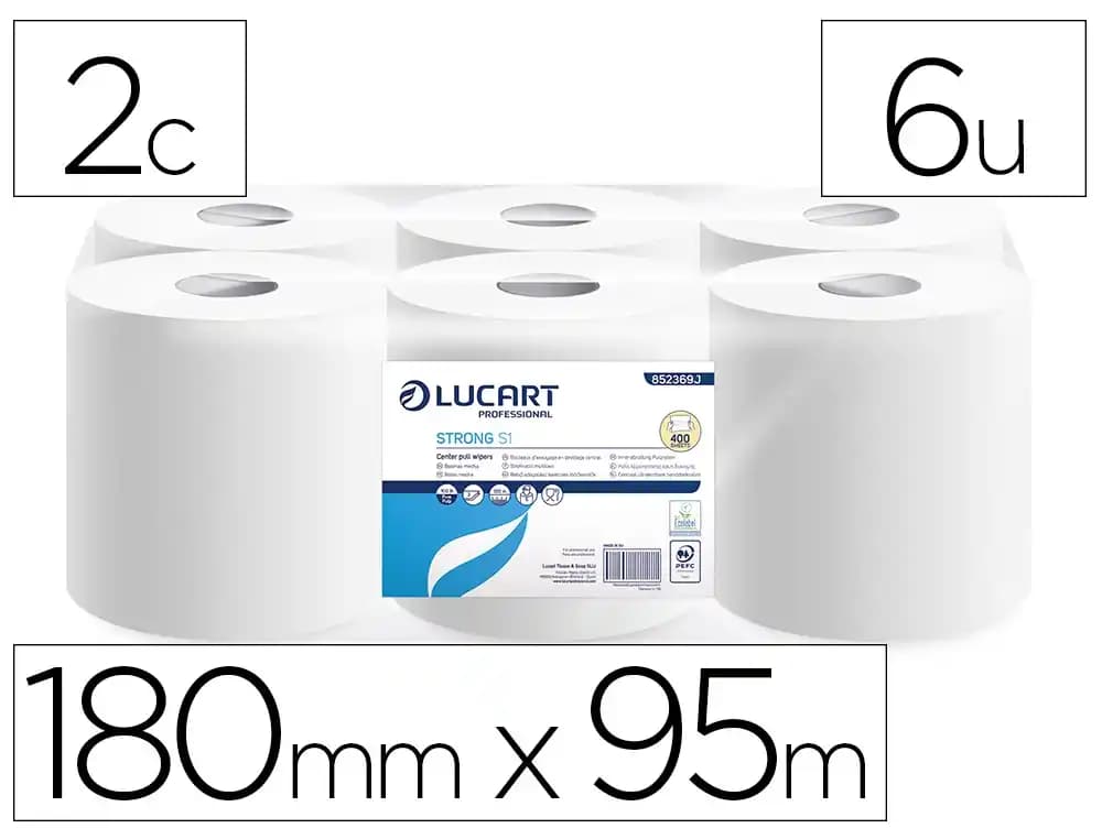 Lucart Papel secamanos lucart celulosa virgen 16,5 g 2 capas 180 mm x 95 m paquete de 6 rollos