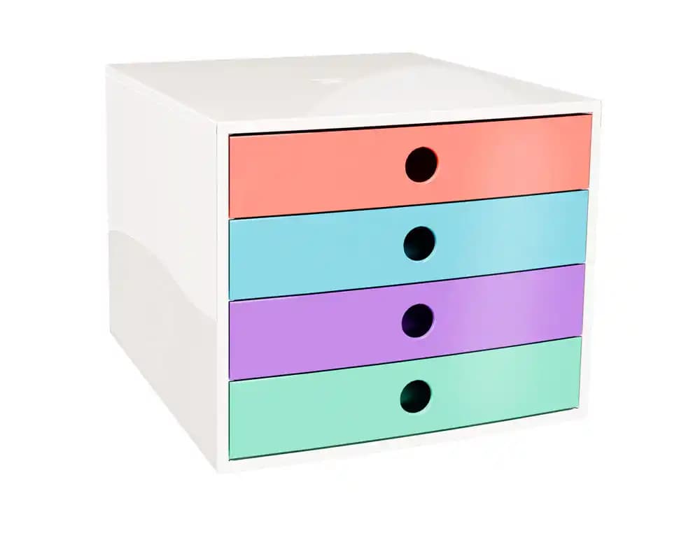 Exacompta Fichero cajones de sobremesa exacompta filibox candy tidy 4 cajones colores surtidos 348x284x233 mm