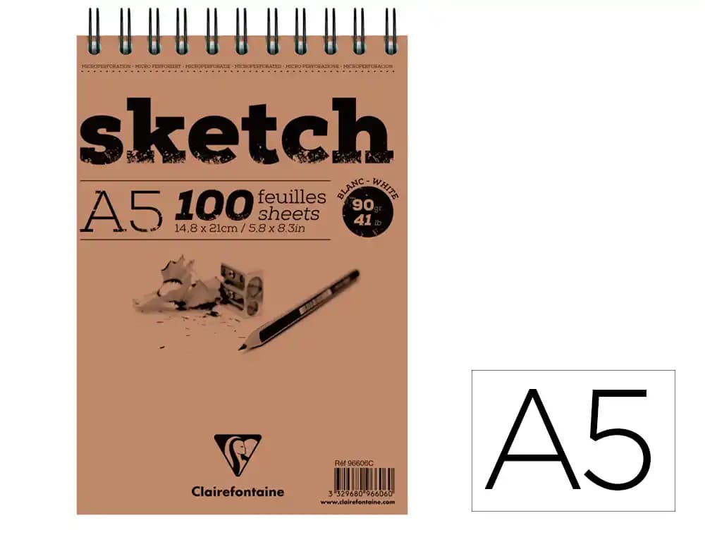 Clairefontaine Bloc de dibujo espiral croquis clairefontaine din a5 microperforado 148x210 mm 100 hojas blancas 90 g