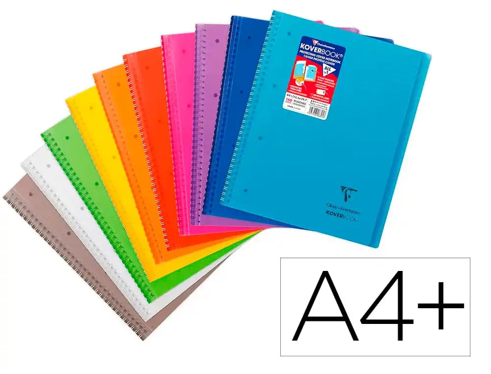 Clairefontaine Cuaderno espiral clairefontaine koverbook tapa polipropileno din a4+ 80 hojas cuadro 5 mm banda 4